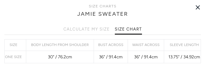 Product size guide
