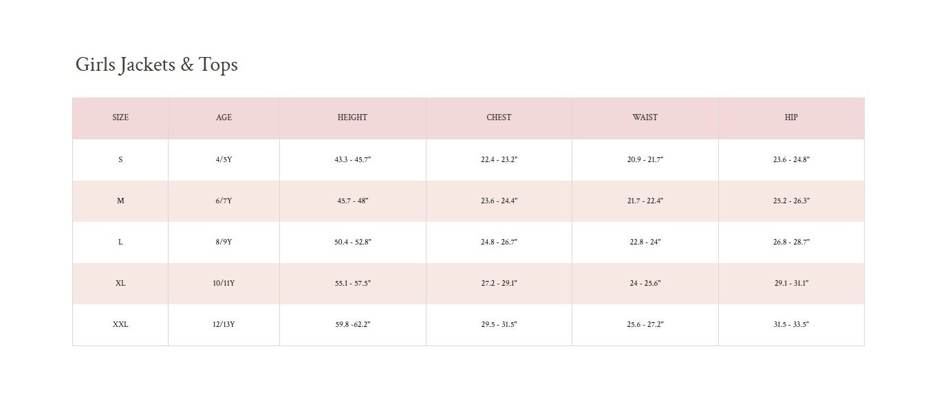 Product size guide
