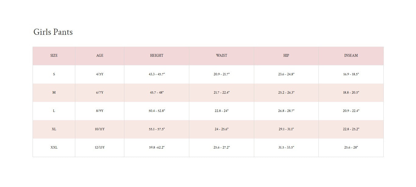 Product size guide