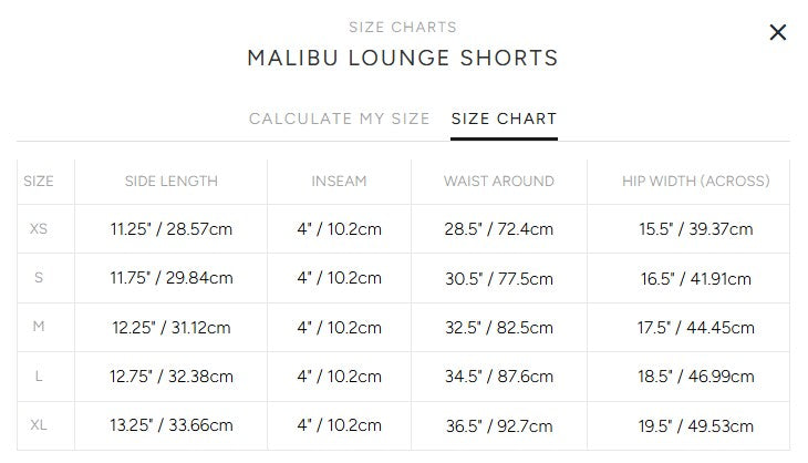 Product size guide