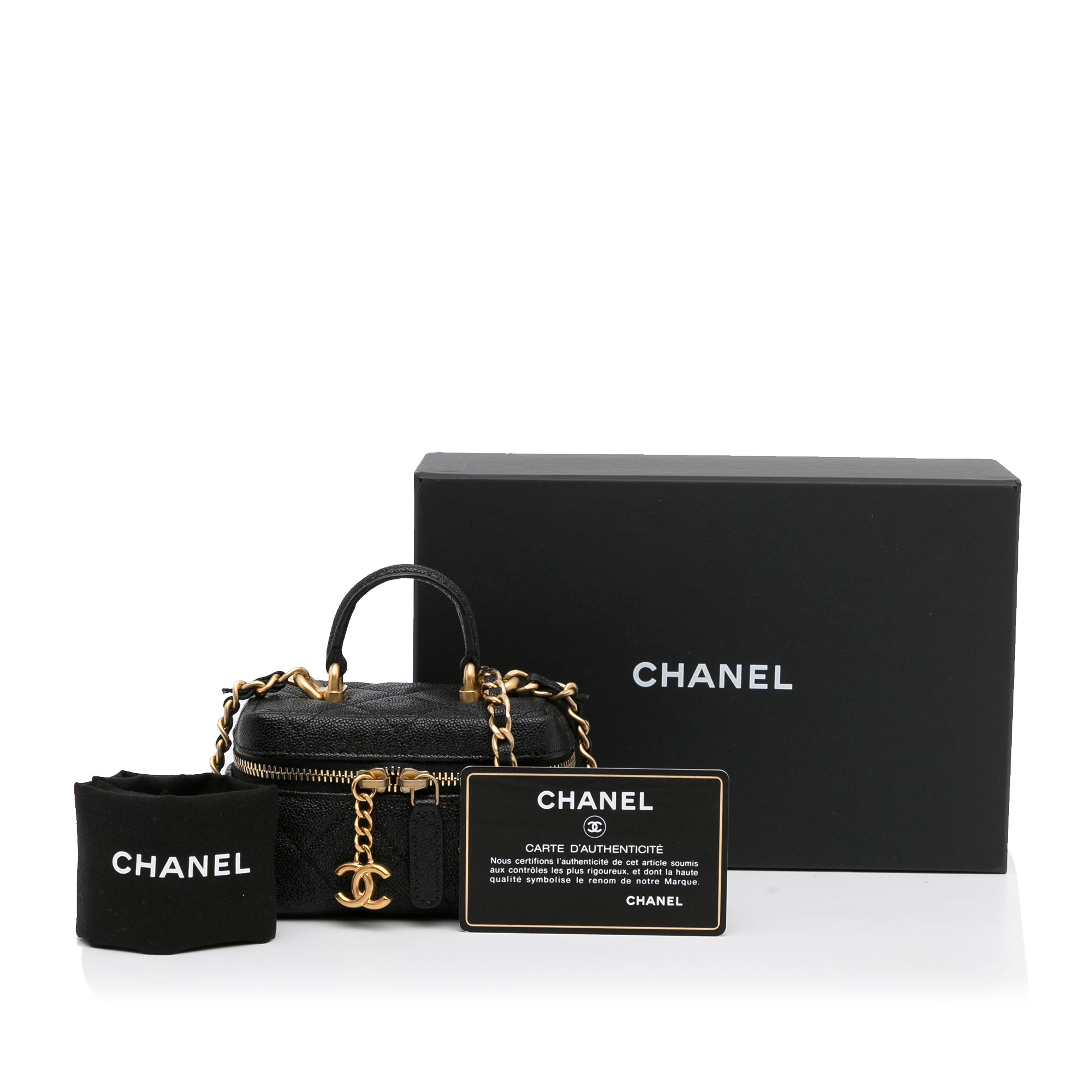 Chanel | Pre-Owned Micro Caviar Vanity Case with Chain | Black