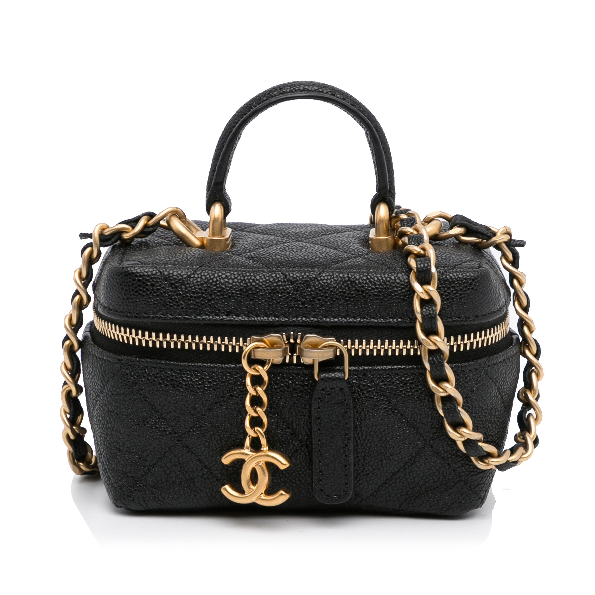Chanel | Pre-Owned Micro Caviar Vanity Case with Chain | Black
