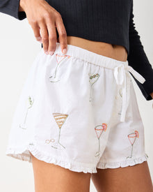 Martini Hour - Embroidered Ruffle Shorts - Cloud - Printfresh