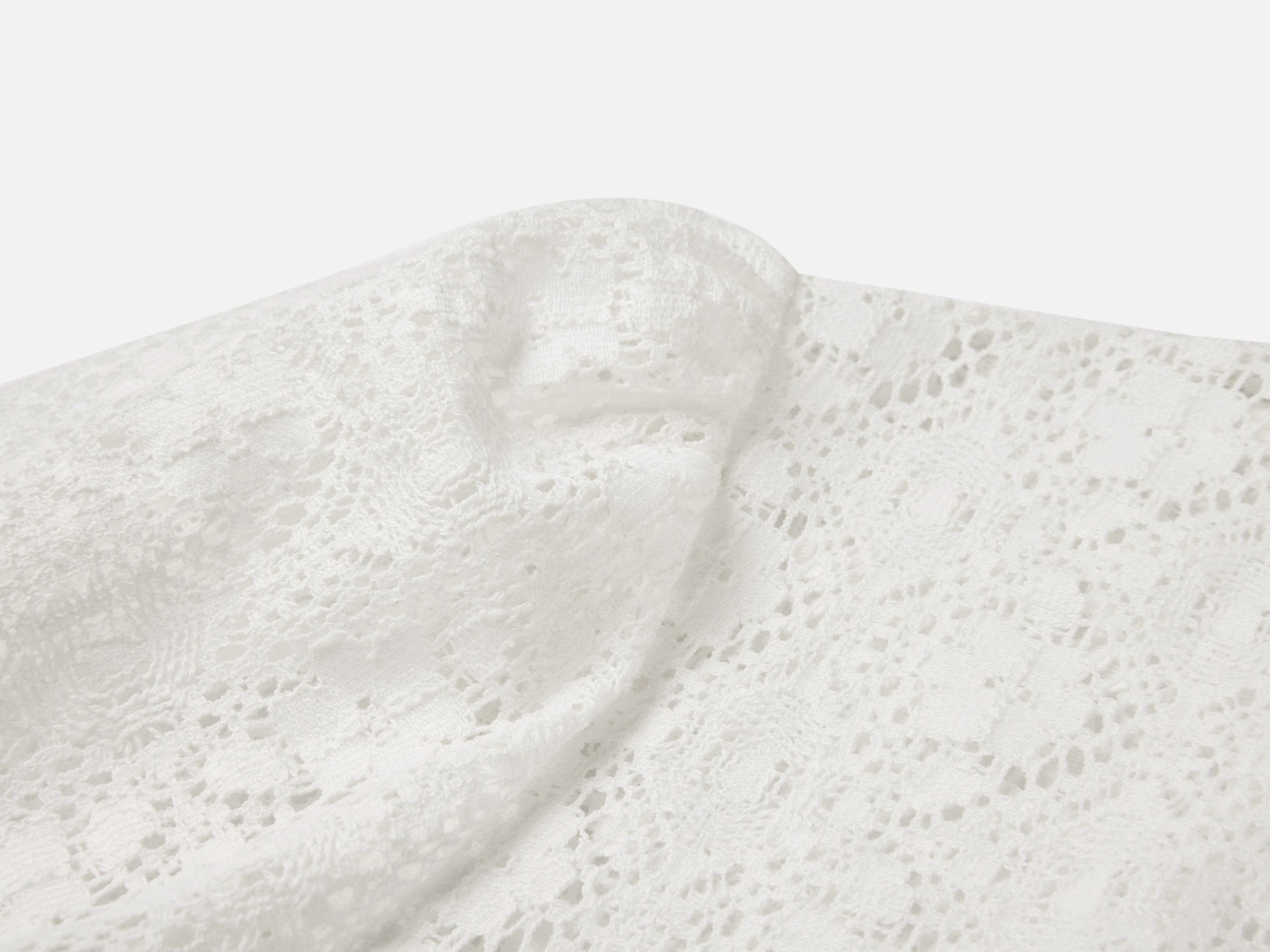 Cotton Lace Openwork Stand Collar Top | White