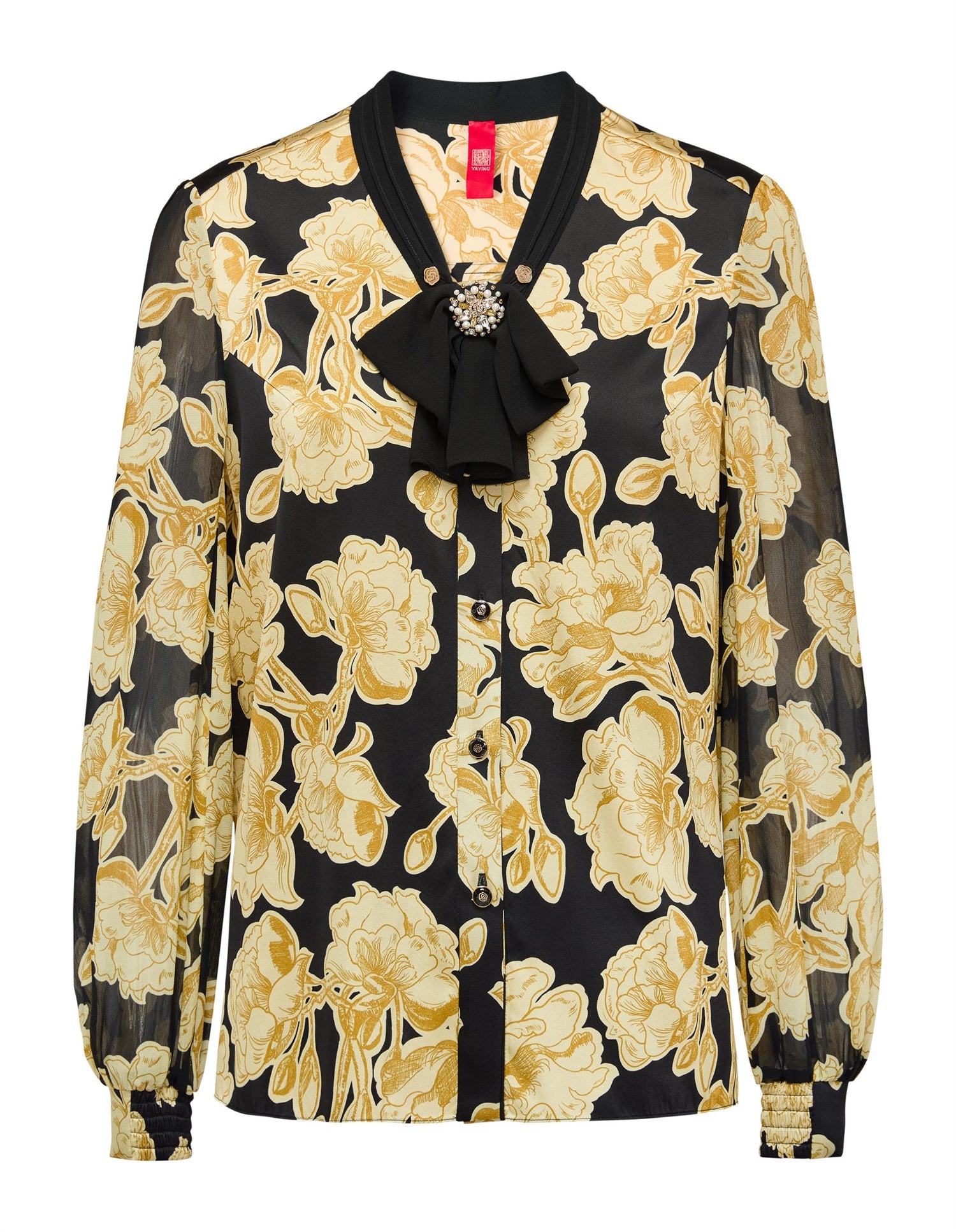 Elegant V-Neck Ribbon Shirt | Yellow