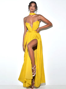 Xella Pleated Chiffon Maxi Dress | Yellow