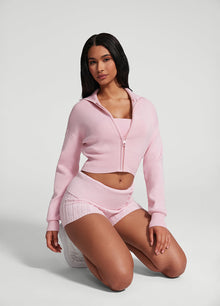 Knit Cropped Zip-Up Jacket | Ballet Pink