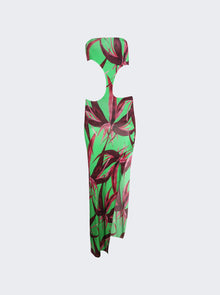 Women | Louisa Ballou | Long Carve Dress | Green With Red Flowers