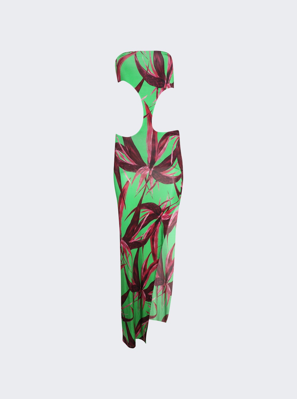 Women | Louisa Ballou | Long Carve Dress | Green With Red Flowers
