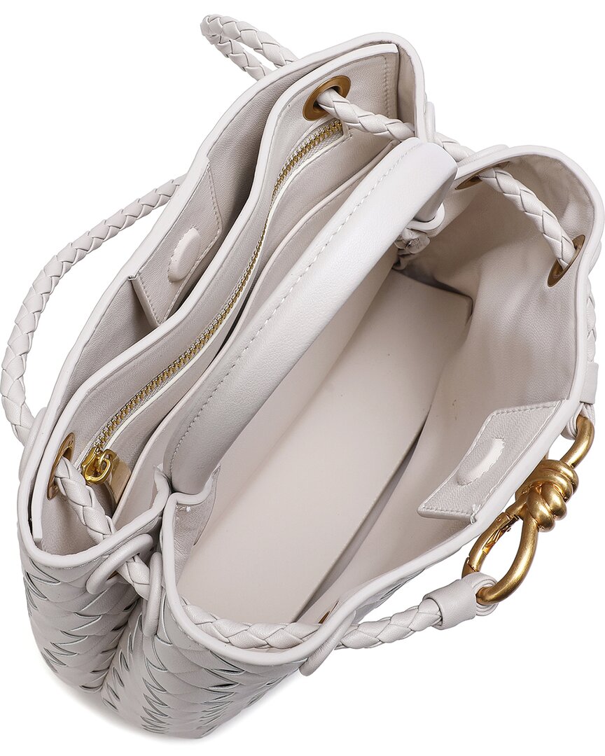 Tiffany & Fred Paris | Womens | Woven Leather Top Handle Messenger Bag | White