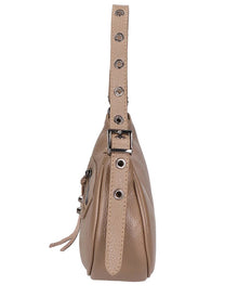Chiara Ferretti | Womens | Leather Shoulder Bag w/ Gunmetal Tone Hardware | Rich Taupe