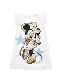 Girls | Minnie Crepe Dress | White/FairyTale Pink