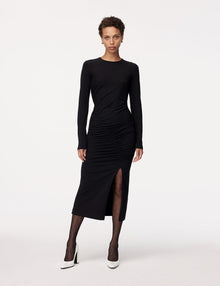 Another Tomorrow Ruched Long Sleeve Dress in Black – Cotton Women's Dress
