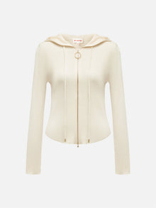 Simple Slim Fit Zippered Knit Hoodie | White