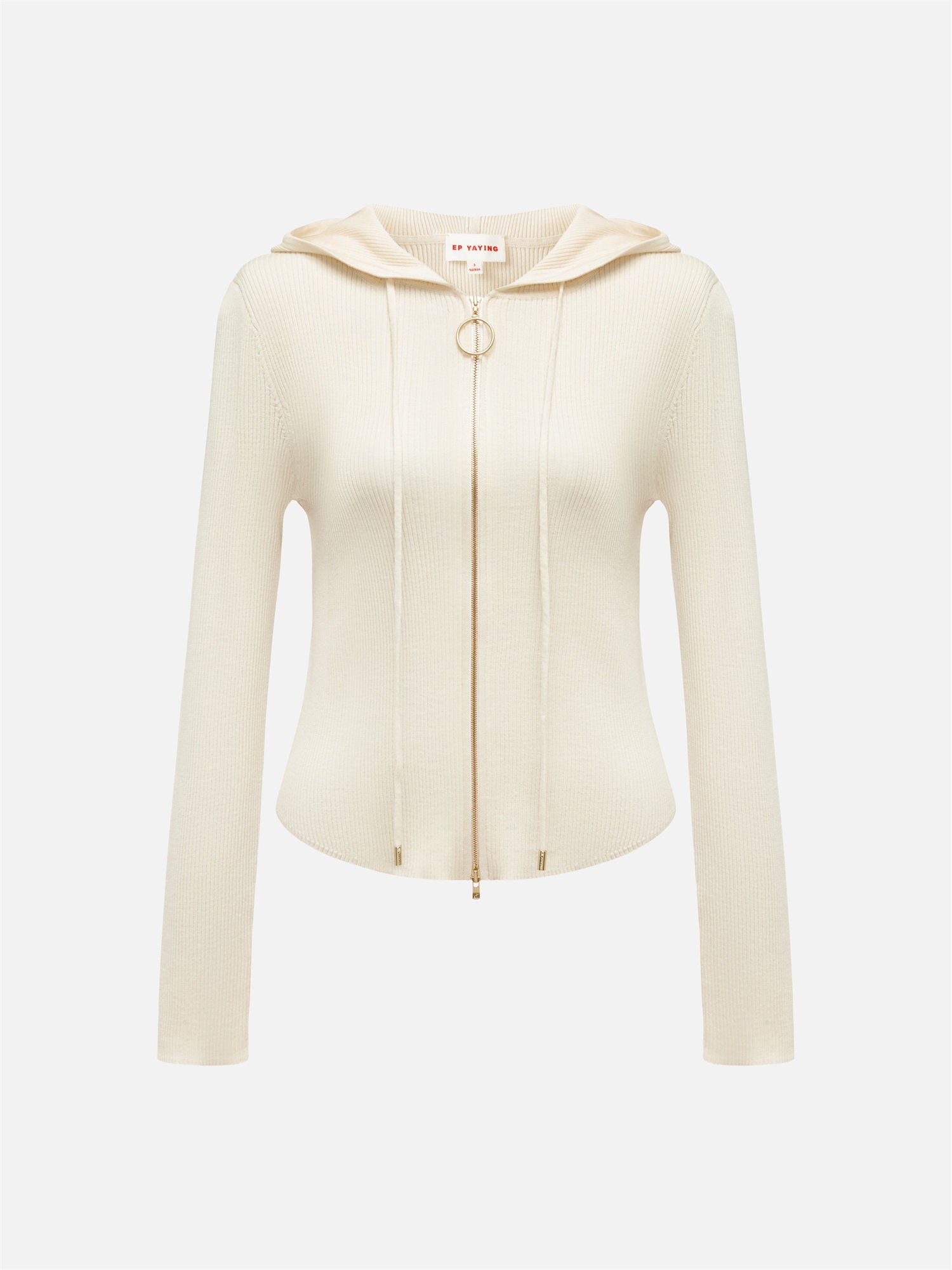 Simple Slim Fit Zippered Knit Hoodie | White