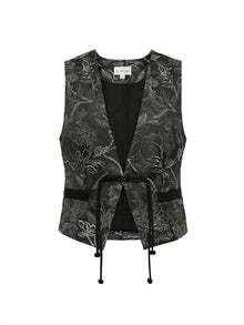Chinese-Style Embroidered Short Vest | Black