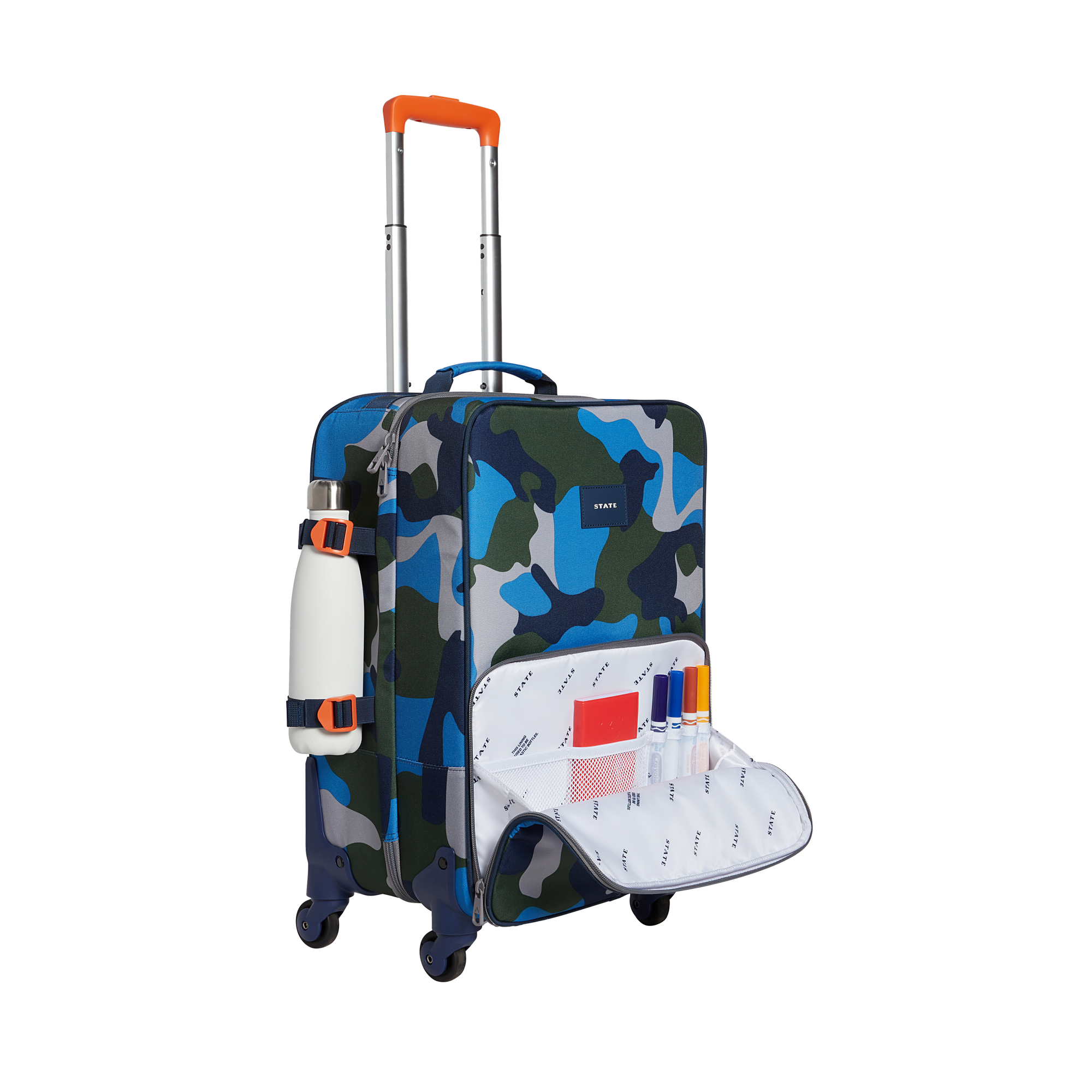 state bags Logan suitcase polyester camo front view side angle click to zoom