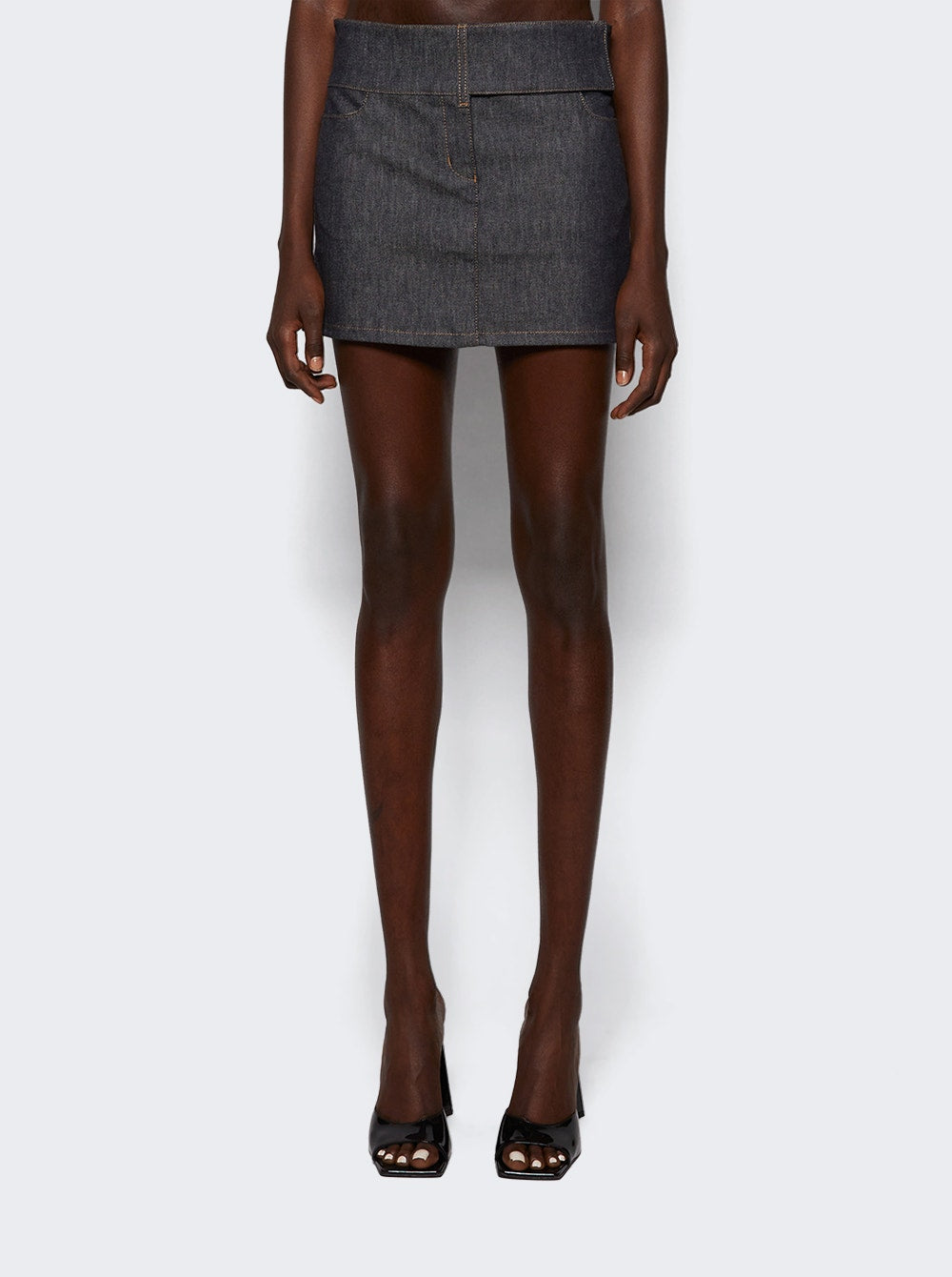 Women | Courrèges | Belted Denim Mini Skirt Dark Heather Grey | Gray