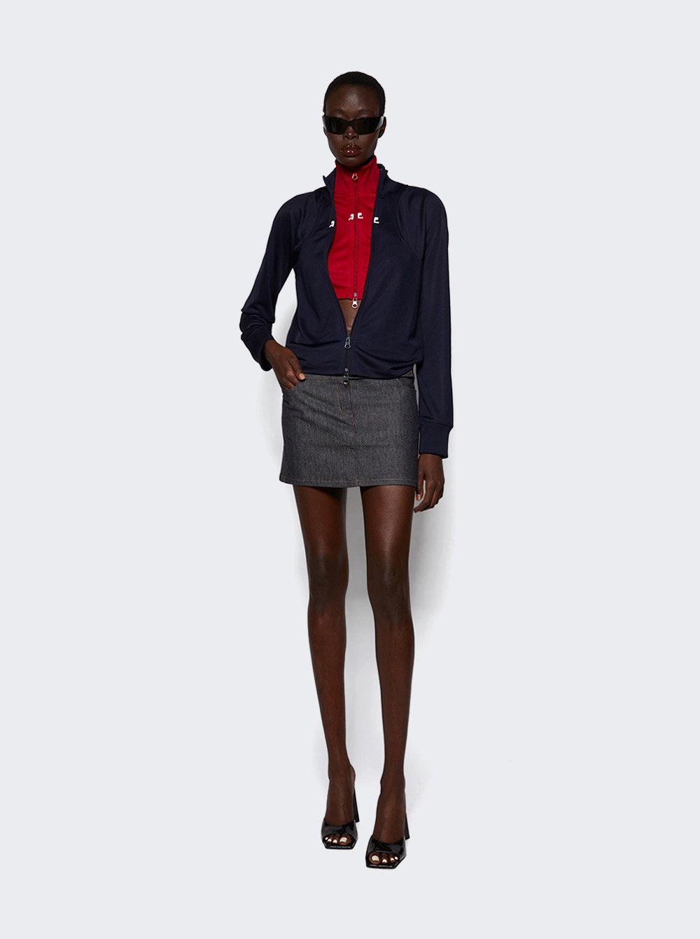 Women | Courrèges | Belted Denim Mini Skirt Dark Heather Grey | Gray