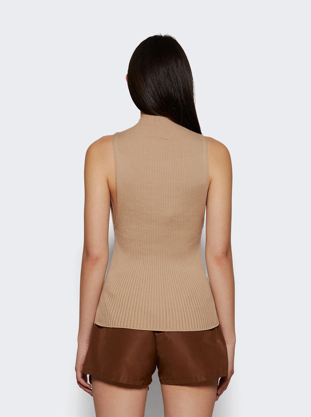 Women | Courrèges | Mockneck Light Rib Top Capuccino | Tan