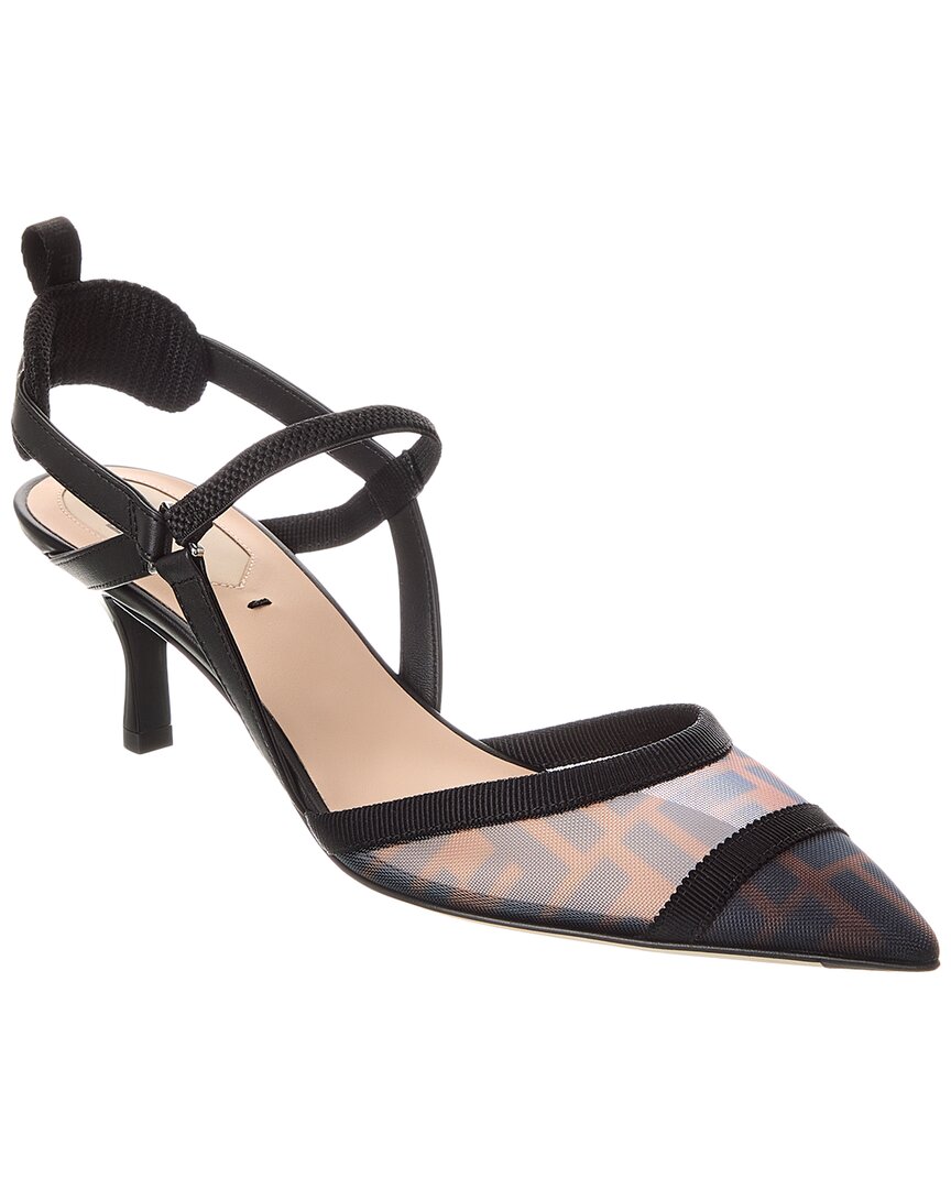 FENDI | Womens | Colibri Lite FF Mesh & Leather Slingback Pump | Brown