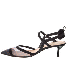 FENDI | Womens | Colibri Lite FF Mesh & Leather Slingback Pump | Brown