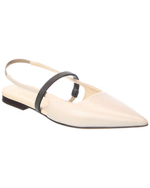 Brunello Cucinelli | Womens | Leather Slingback Flat | White