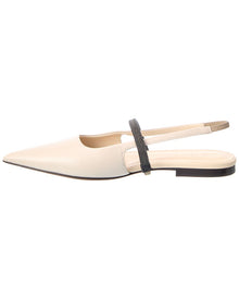 Brunello Cucinelli | Womens | Leather Slingback Flat | White