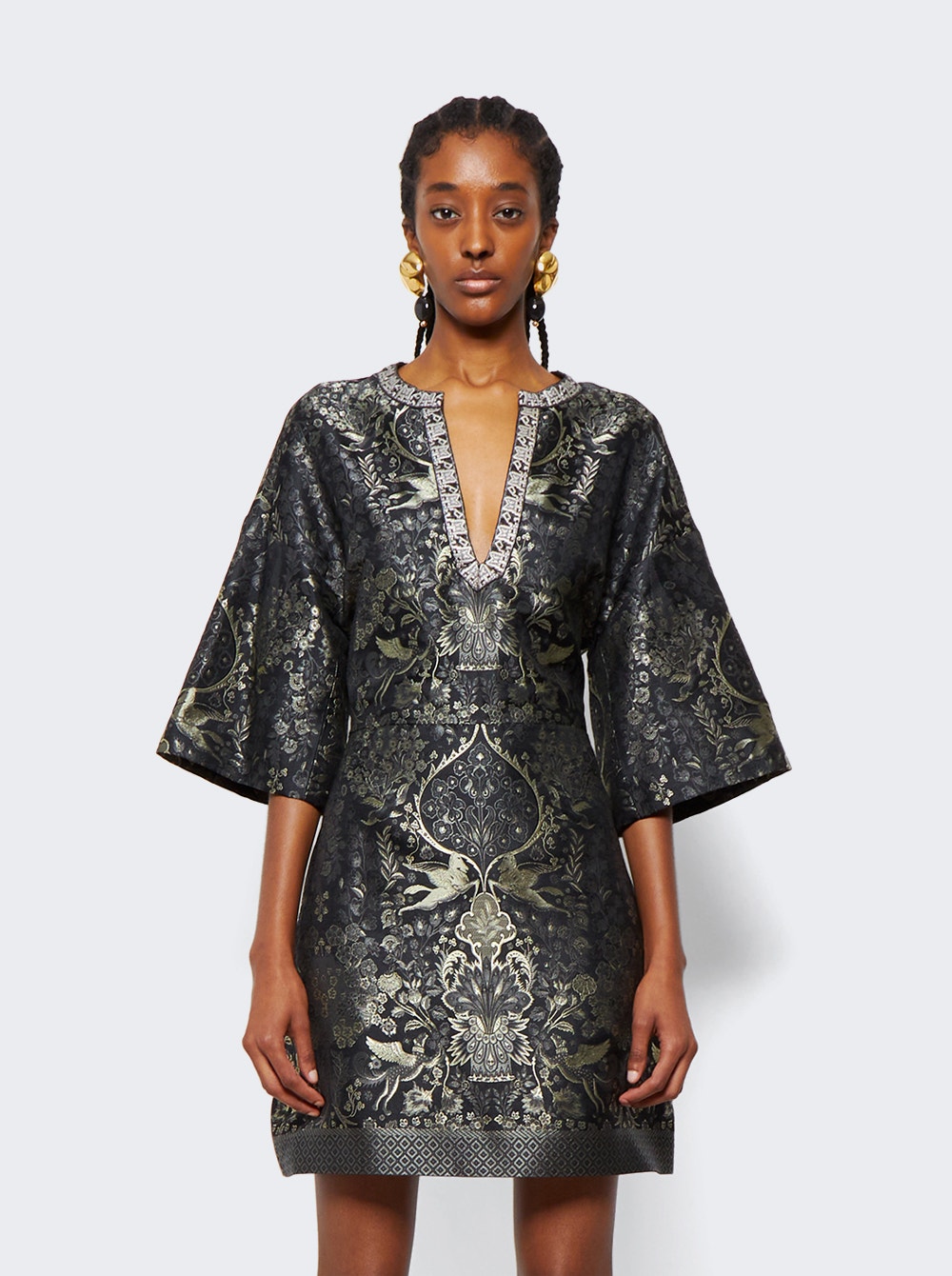 Women | Etro | Jacquard Dress With Mythological Floral Designs | Nero Black