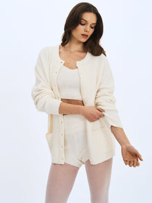 Orla Wool-Blend Ribbed Knit Cardigan | White