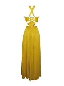 Xella Pleated Chiffon Maxi Dress | Yellow