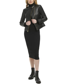 Cole Haan | Womens | Stand Collar Racer Jacket | Black