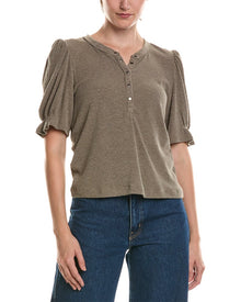 Michael Stars | Womens | Jayden Ribbed Henley Femme Top | Blue