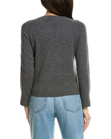 Brodie Cashmere | Womens | Glitz Split Cuff Crewneck 100% Cashmere Sweater | Grey