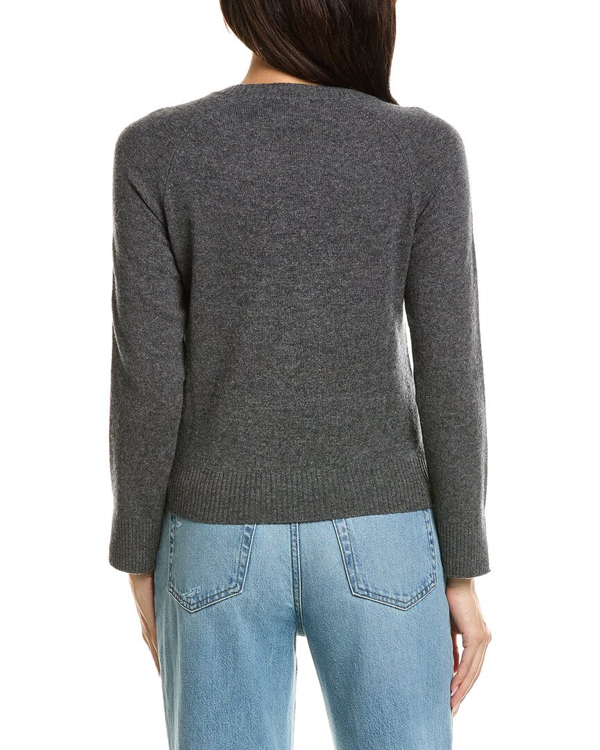 Brodie Cashmere | Womens | Glitz Split Cuff Crewneck 100% Cashmere Sweater | Grey