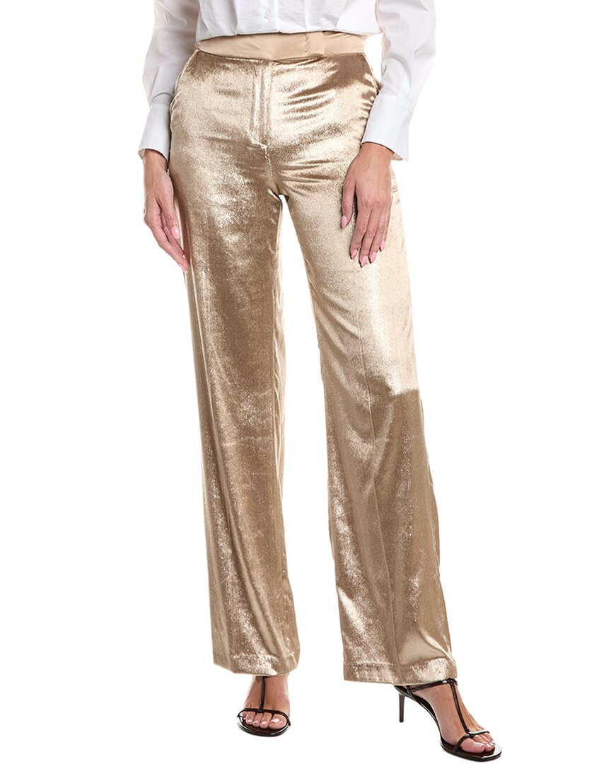 Peserico | Womens | Long Pile Velvet Silk-Trim Pant | Brown