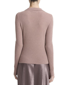 Vince | Womens | Ribbed Button Loop Cashmere & Silk-Blend Polo Shirt | Pink