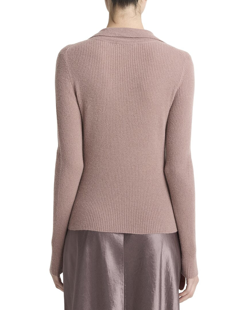 Vince | Womens | Ribbed Button Loop Cashmere & Silk-Blend Polo Shirt | Pink