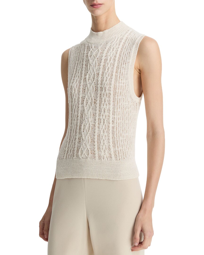 Vince | Womens | Cable Double Layer Wool-Blend Shell | White