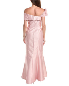 Teri Jon by Rickie Freeman | Womens | Metallic Jacquard Asymmetrical Neck Bow Shoulder
Gown | Pink