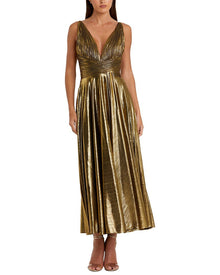 Mac Duggal | Womens | Pleated Long Dress | Gold