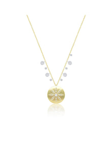 14K Gold Diamond Flower Disc Charm Necklace | 14K Yellow And White Gold