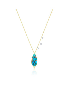 14K Gold Elongated Turquoise Teardrop Necklace | 14K Yellow Gold