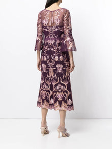 3/4 Bell Sleeve Guipure Cocktail Marchesa
