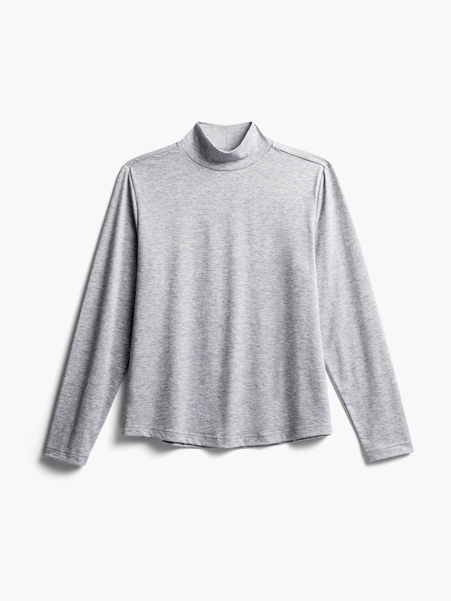 women's pale grey heather composite merino mock neck flat shot of front