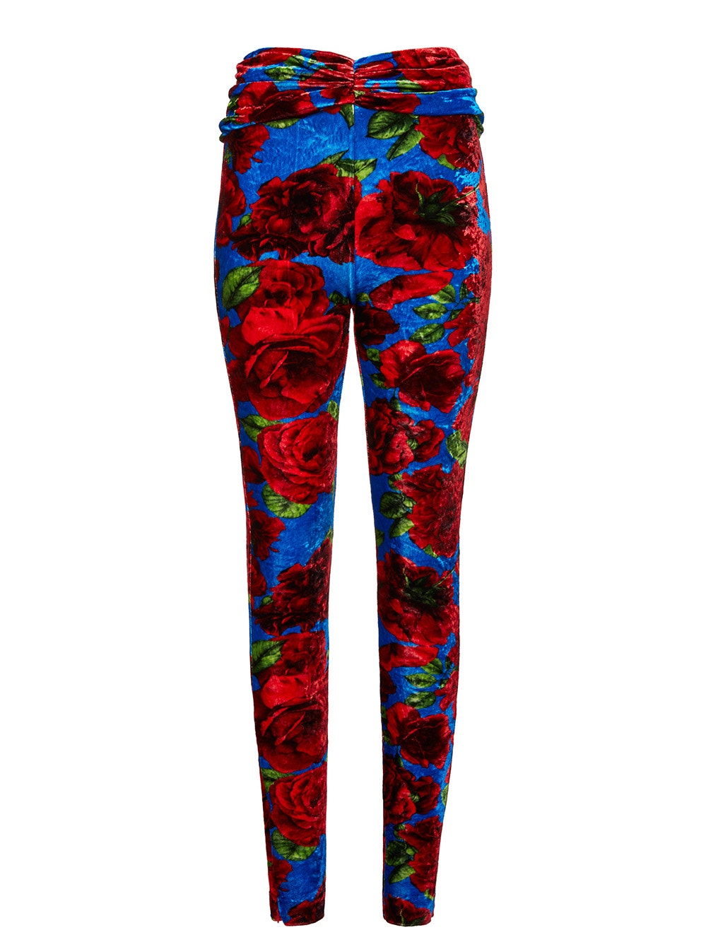 Women | Magda Butrym | Velvet Leggings Blue And Red Floral Print