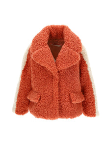 Girls | Plush Coat | Orange/Cream