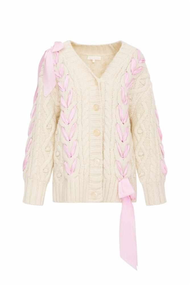 Kassius Alpaca-Blend Ribbon Cardigan | Icy Blush