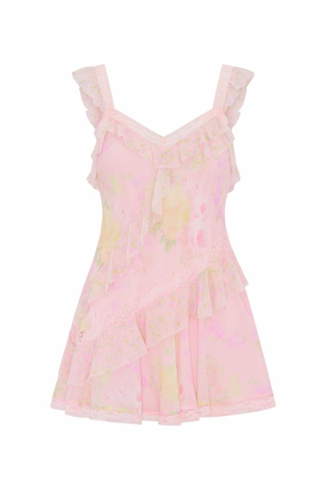 Serima Floral Ruffle Mini Dress | Strawberry Tart