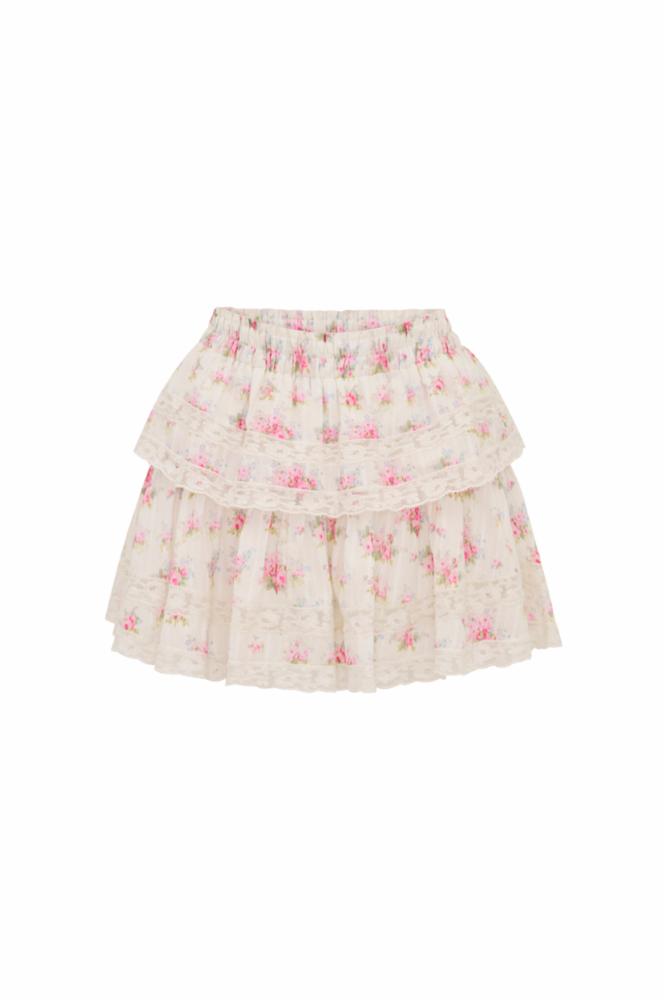 Ruffle Mini Blue Floral Skirt | Thulian Pink